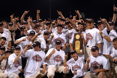 The Beaver baseball team celebrates winning the national championship