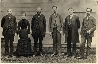 Black and white photograph of the 1883 Corvallis College faculty.