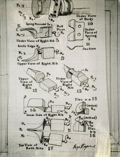 Illustration of the nibs of the Hayward-Lewis Pen.