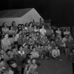 Coburg Farm Labor Camp residents watching a movie