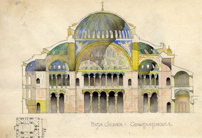 Watercolor painting titled &quot;Hajia Sophia - Constantinople.&quot;