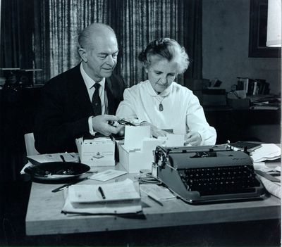 Linus and Ava Helen Pauling Working on the United Nations Bomb Test Petition, 1957