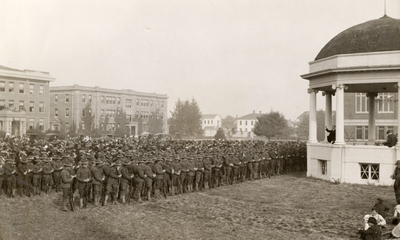OAC Student Army Training Corps cadets listening to an address by President Kerr