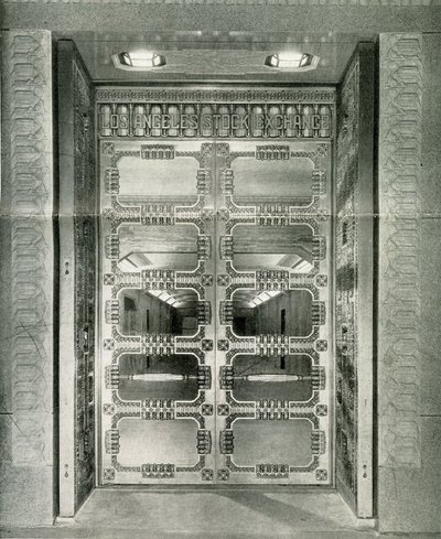 Reproduced photographs of the Los Angeles Stock Exchange building.
