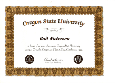 Gail Nickerson 40 Years of Service Certificate