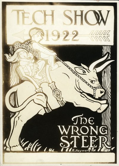 Black and white photograph of an illustration titled &quot;Tech Show 1922, The Wrong Steer.&quot;
