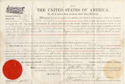 Searcy Homestead Act Certificate