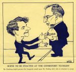 Satirical cartoon of Linus Pauling accepting cash as part of the Langmuir Award, Double Bond, Jr., September 2, 1931.