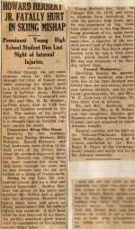 Newspaper article recounting the skiing accident resulting in the
                            death of Howard Herbert, Jr.