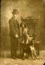 Porter "P.I." "Tossie" Ikeler Appleman with two of his dogs.