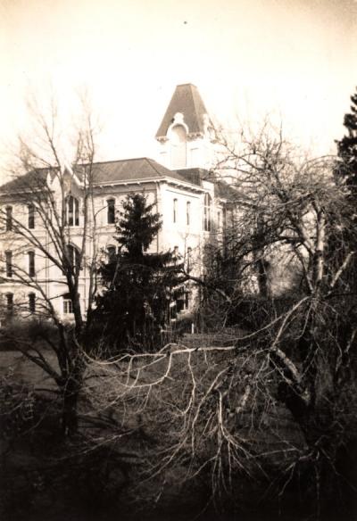 Image from the Blodgett Photographs and Ephemera Collection. Caption reads: "Administration Building from third floor Science Building, room 310," 1937.