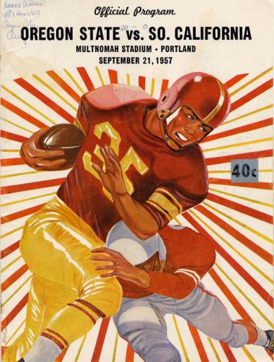 OSC vs USC football game program cover, September 1957.