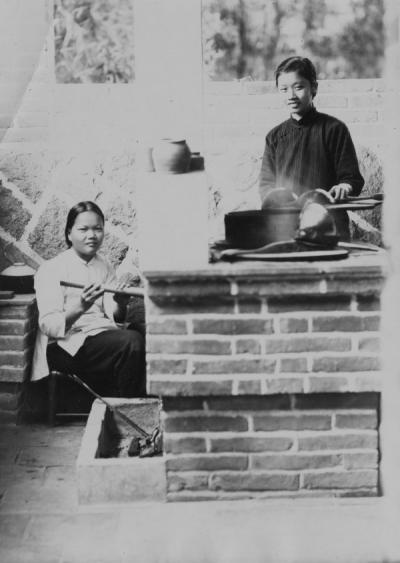 Chinese students cooking, ca. 1940s.