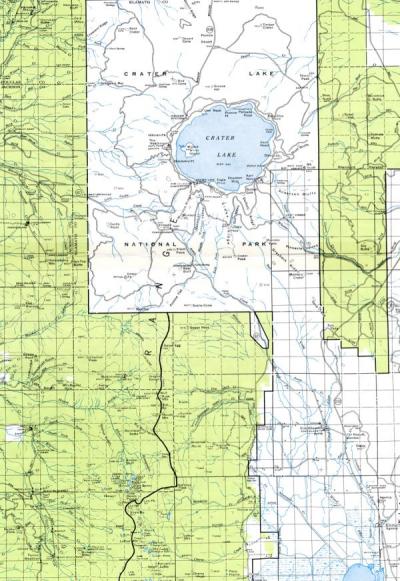 Map of Crater Lake National Park and the surrounding region.