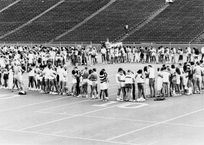 The Parker Stadium "kiss-in" was one of the most popular fund-raising events of the year. Ca. 1970s.