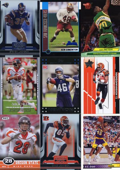 Sports trading cards for nine former Beaver athletes.