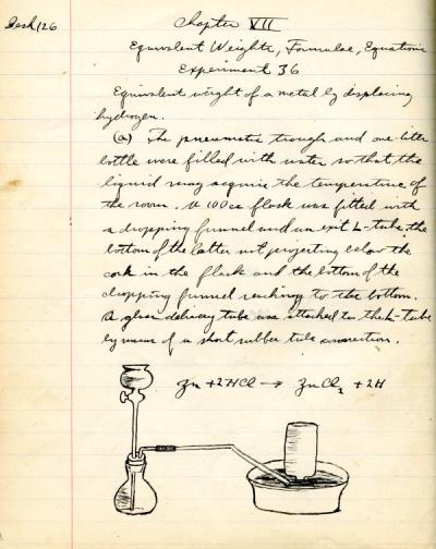 A page from Frank Sutherland's chemistry lab notebook, 1912-1913.