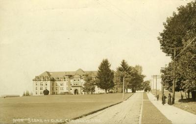 Postcard image of the OAC campus looking west toward Waldo Hall, ca 1910s.