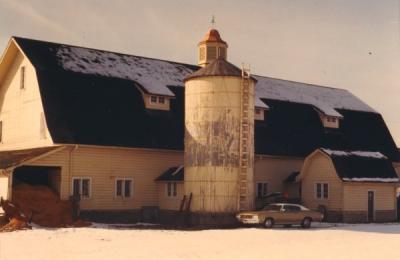 Veterinary Medicine Dairy barn, 1970. The dairy barn was built in 1929 for bovine brucellosis research and then housed a major part of Oregon State University's animal disease research program.