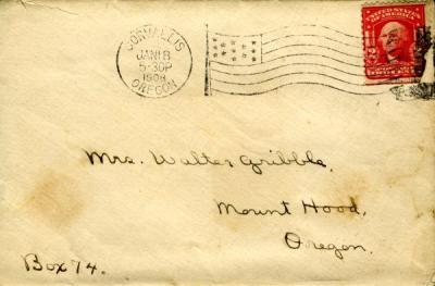 Envelope that was paired with the Lottie Wilson letter, January 18, 1908.