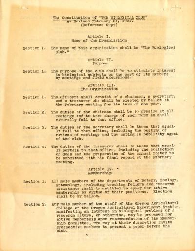 OAC Biology Club constitution, 1921.