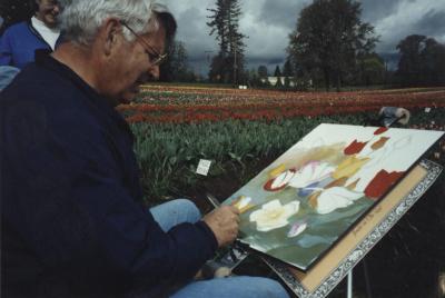 Tom Allen at a "Paint Out" demo at Greengable Gardens near Corvallis, Oregon, 2000.