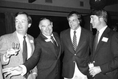 Gathering of Class of 1956 Alumni, 1981. Depicted left to right: Bert Frey, Dr. Robert Loomis, Coach Joe Avezzano and Dick Gervais.