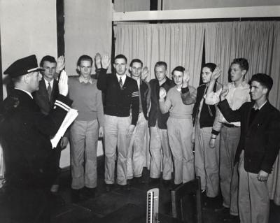OSC students being sworn in as new cadets during World War II, ca. 1942.