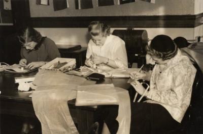 Home Economics students sewing, 1940s.