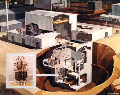 Artist's conceptual drawing of the SNAP-8 Developmental Reactor, 1963.