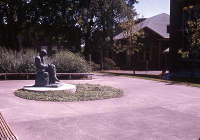 Sculpture of Martin Kukucin created by Ivan Mestrovic and located near the main entry to the Kerr Library, 1974.