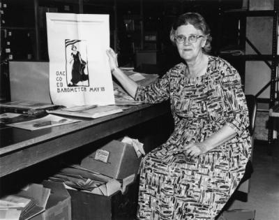 Harriet Moore, 1965. Moore was OSU's first University Archivist, assuming the role in 1961.