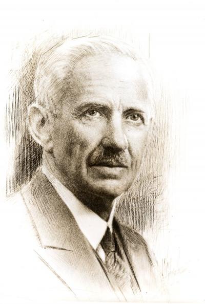 Drawing of George Wilcox Peavy, 1940. Peavy was the first Dean of Forestry from 1913-1940 and president of Oregon State College from 1932-1940. He also founded an arboretum that would act as a laboratory for forestry students.