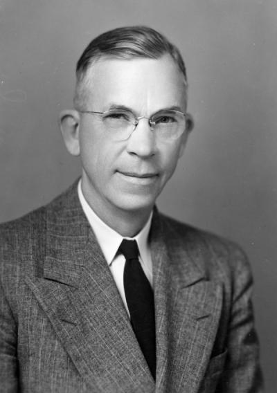 President A. L. Strand, 1947. August LeRoy Strand served as president of Oregon State University from 1942-1961. Strand helped create the Oregon State College Foundation in 1947 and introduced the idea of an OSU golf course.