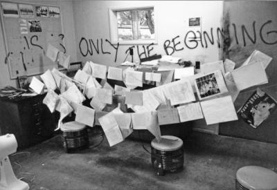 Mink farm disaster recovery, documents drying, June 1991.