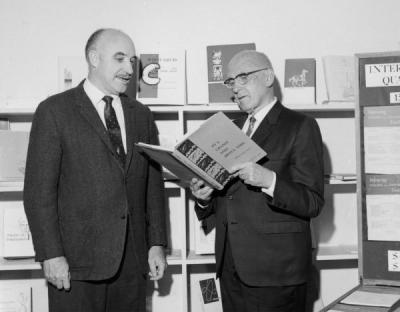 J. Kenneth Munford and Delmar Goode examining OSU Press materials, ca. 1968. From 1939-1941, Munford was an instructor in the English Department. In 1948 he became an editor for the Office of Publications, later being promoted to Director of Publications in 1956. Munford helped found the OSU Press in 1961. Delmer Goode became Assistant College Editor in 1919, eventually serving as the Director of University Publications from 1943-1956. In 1919, Goode also founded Troop 1 of the Boy Scouts of America.