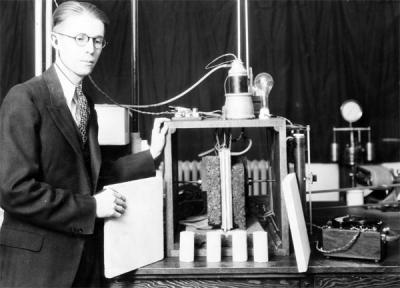 An unidentified man using Chemical Engineering laboratory equipment, ca 1930s.