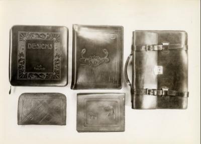 Examples of leather craft, ca 1940s.