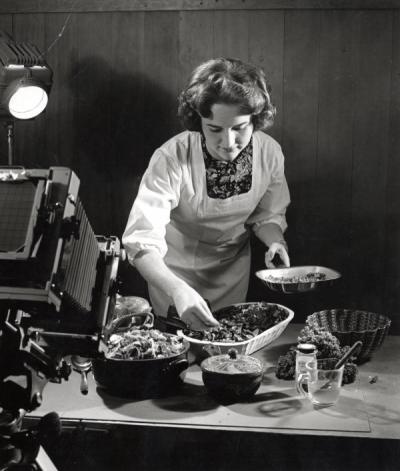 Demonstration of food preparation, ca. 1950s.