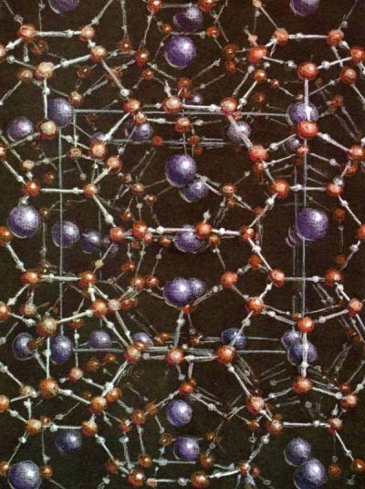 Pastel drawing of Xenon Hydrate by Roger Hayward. Published in The Architecture of Molecules, 1964.