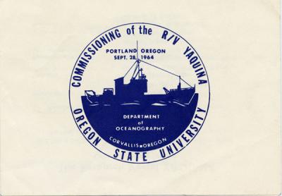 Logo commemorating the commissioning of the R/V Yaquina, September 1964.
