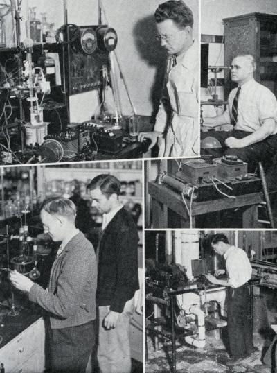 Images of graduate students studying in the fields of chemical, electrical, and mechanical engineering - departments that had had professional degrees granted in the previous year, 1937.