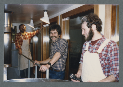 Art Larrance, Fred Bowman and Frank commanday test Portland Brewing's first brew