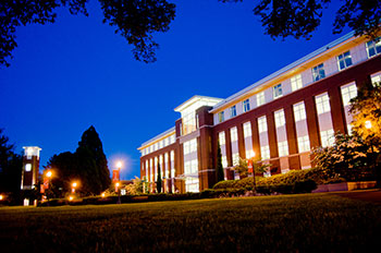 The Valley Library at night