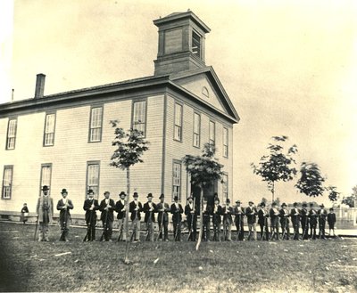 Corvallis College Building and Cadets, 1872