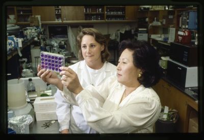 Jo-Ann Leong with a student in the laboratory