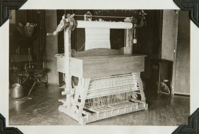 Black and white photographs of a loom designed and built by Roger Hayward.