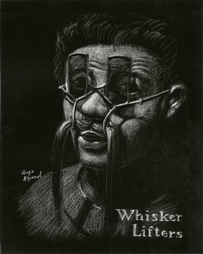 Reproduced pastel drawing of a man wearing &quot;Whisker Lifters.&quot;